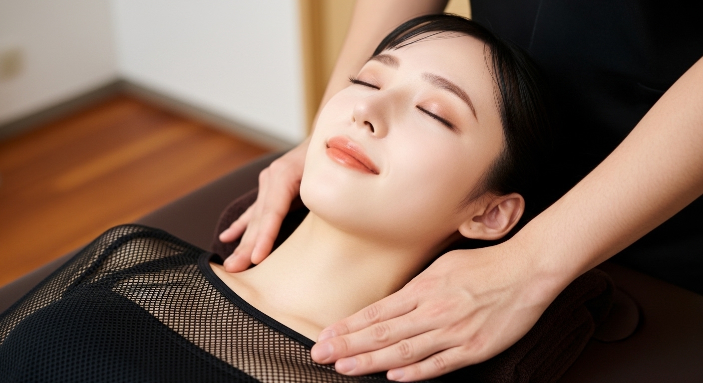 施術を受けてリラックスしている様子